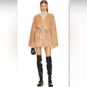 HELSA wool blend embroidered blanket coat in tan. Size M/L. Never worn.